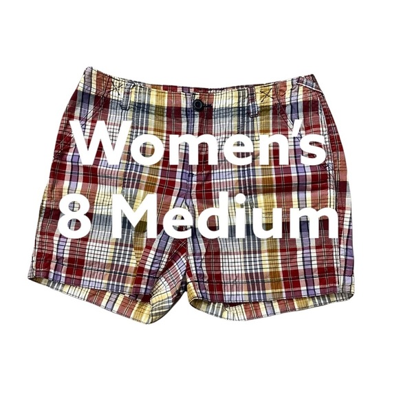 Women's Eddie Bauer 8 M Medium Shorts Mercer Fit Khakis Chino Bermuda Red Blue - Picture 2 of 10